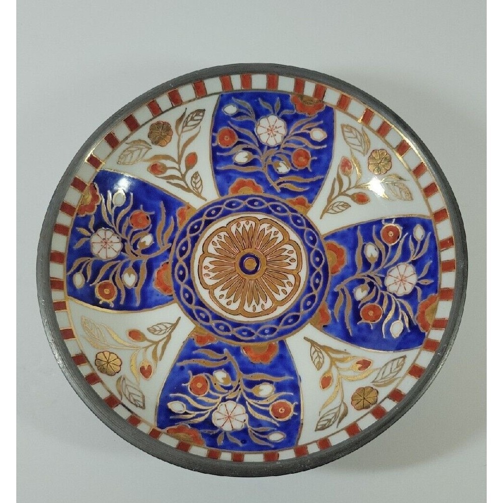 Vintage Neiman Marcus Floral Imari Bowl Made In Hong Kong Pewter Porcelain Heavy
